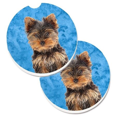 Carolines Treasures Carolines Treasures KJ1230BUCARC Blue Yorkie Puppy & Yorkshire Terrier Set of 2 Cup Holder Car Coasters KJ1230BUCARC